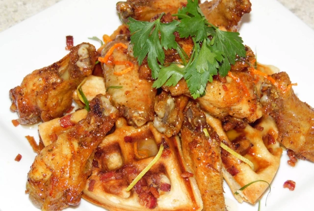 Hennessy chicken wings with Coca Cola flavored waffles